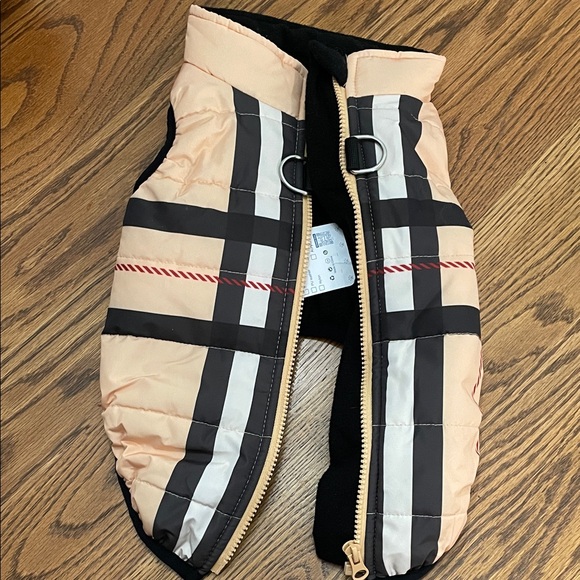 Peach & Black Quilted Hooded Dog Coat with Fleece Lining - Picture 3 of 4